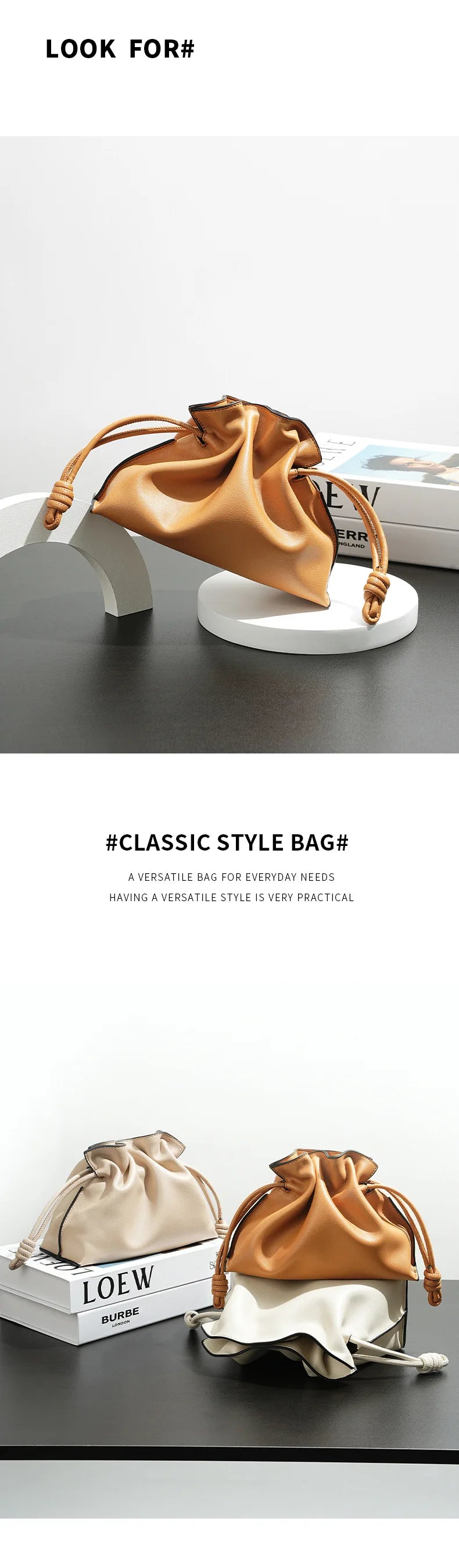 Autumn and Winter Classic Flamenco Fashion Lucky Bag Cloud Bag Genuine Leather Drawstring Shoulder Crossbody Bucket Bag for Wome