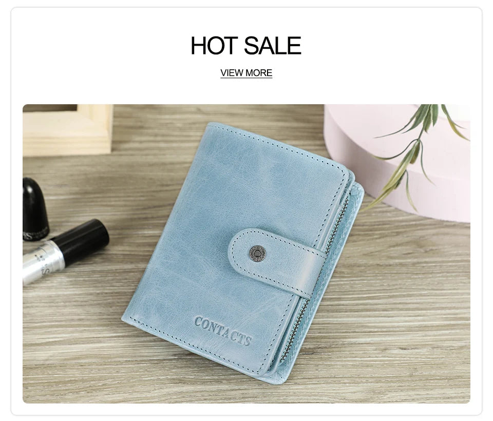 Contact'S Genuine Leather Wallets Women Men Wallet Short Small RFID Blocking Card Holder Wallets Ladies Red Coin Purse