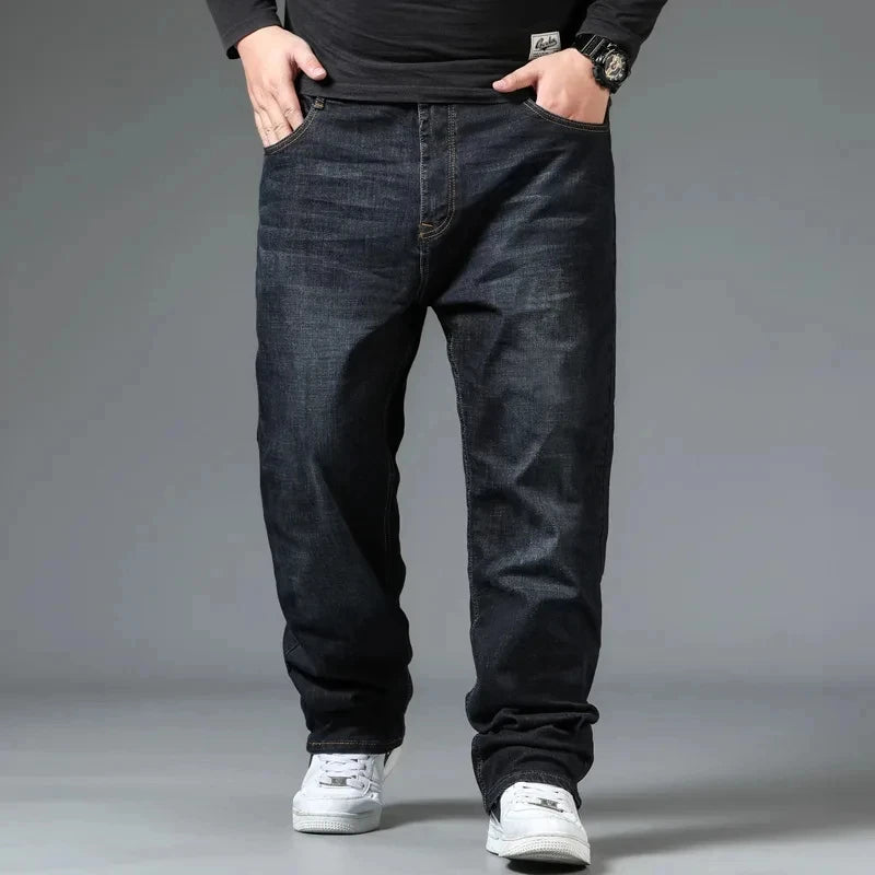 Plus Size Men's Jeans 10XL(160kg) Straight Leg Stretch Denim Pants For 160KG Heavyweight Blue/Black Big & Tall Casual Trousers