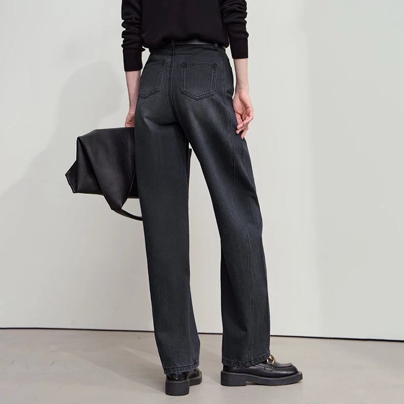 Amii casual Women's jeans 2025 Autumn new minimalist retro Women pants versatile loose cotton wide-leg trousers ladies 12553096