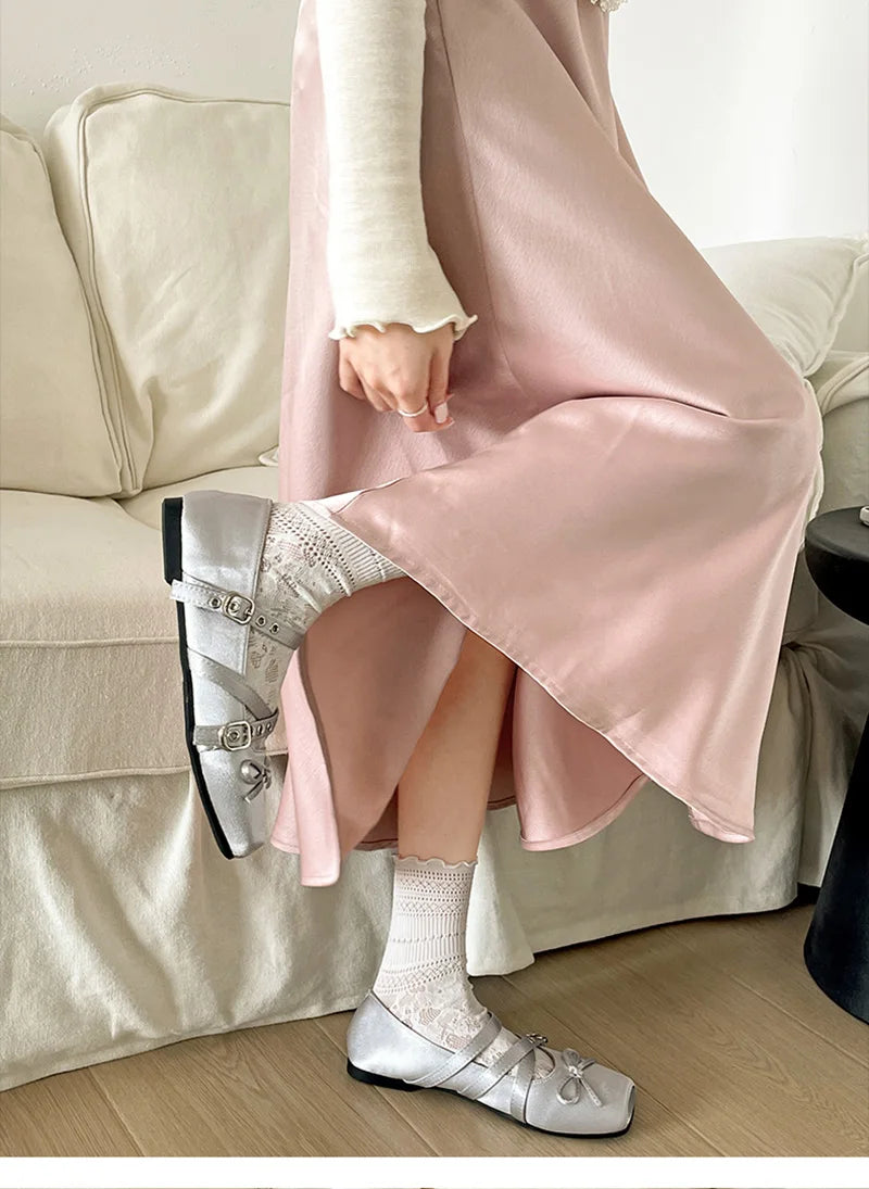 Butterfly Knot Ballet Flats – Elegant Square Toe Women's Flat Shoes