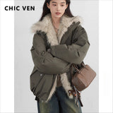 Women's Hooded Down Jacket with Faux Fur Collar