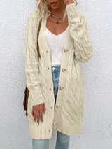 Women's Long Twisted-Knit Button-Front Cardigan Sweater