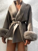 Elegant Lace-Up Woolen Short Coat