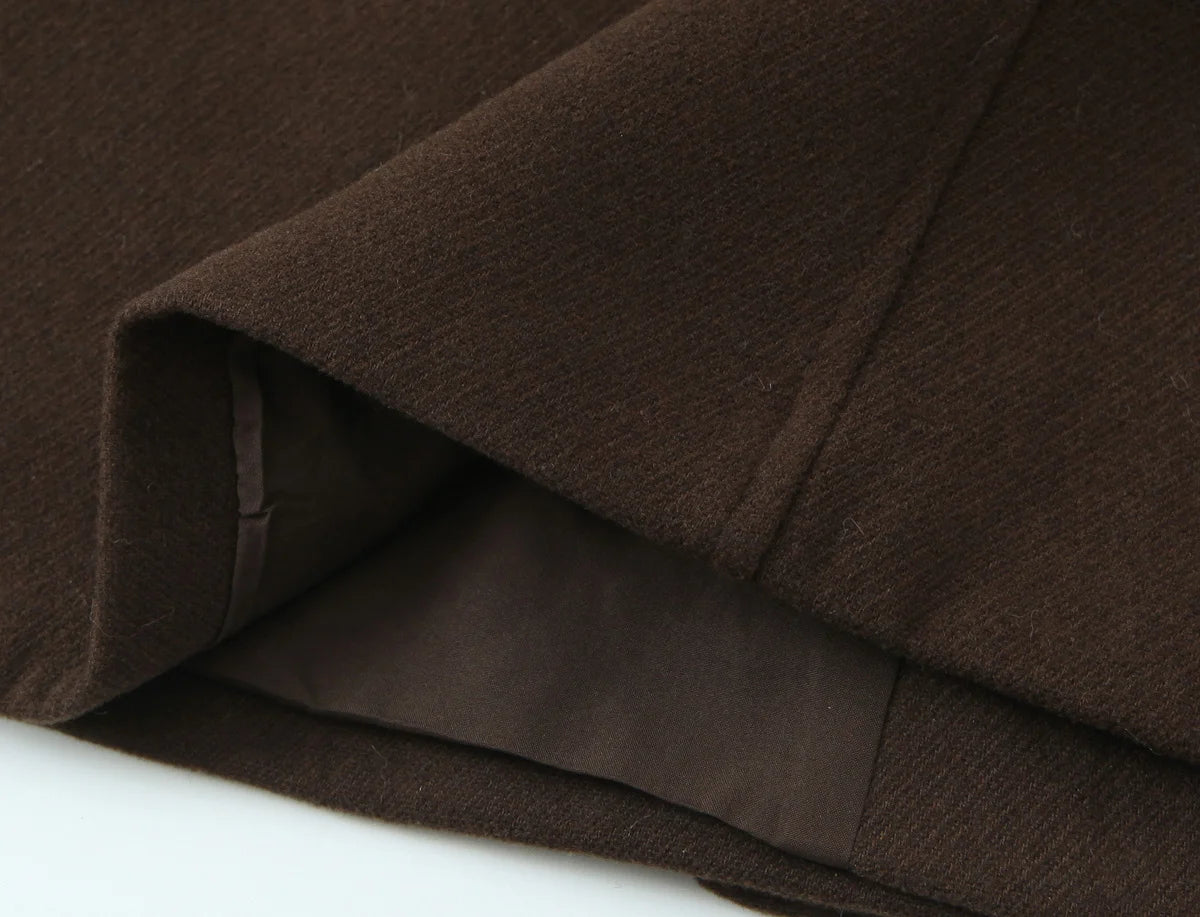 NLZGMSJ Vintage Casual Chic Women Overcoat Solid Pockets Double-breasted Short Coat New Fashion 2025 Winter Holiday Coats