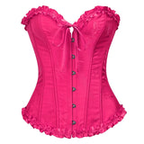 USA-Made Jacquard Ruffled Overbust Corset – Gothic Victorian Push-Up Bustier