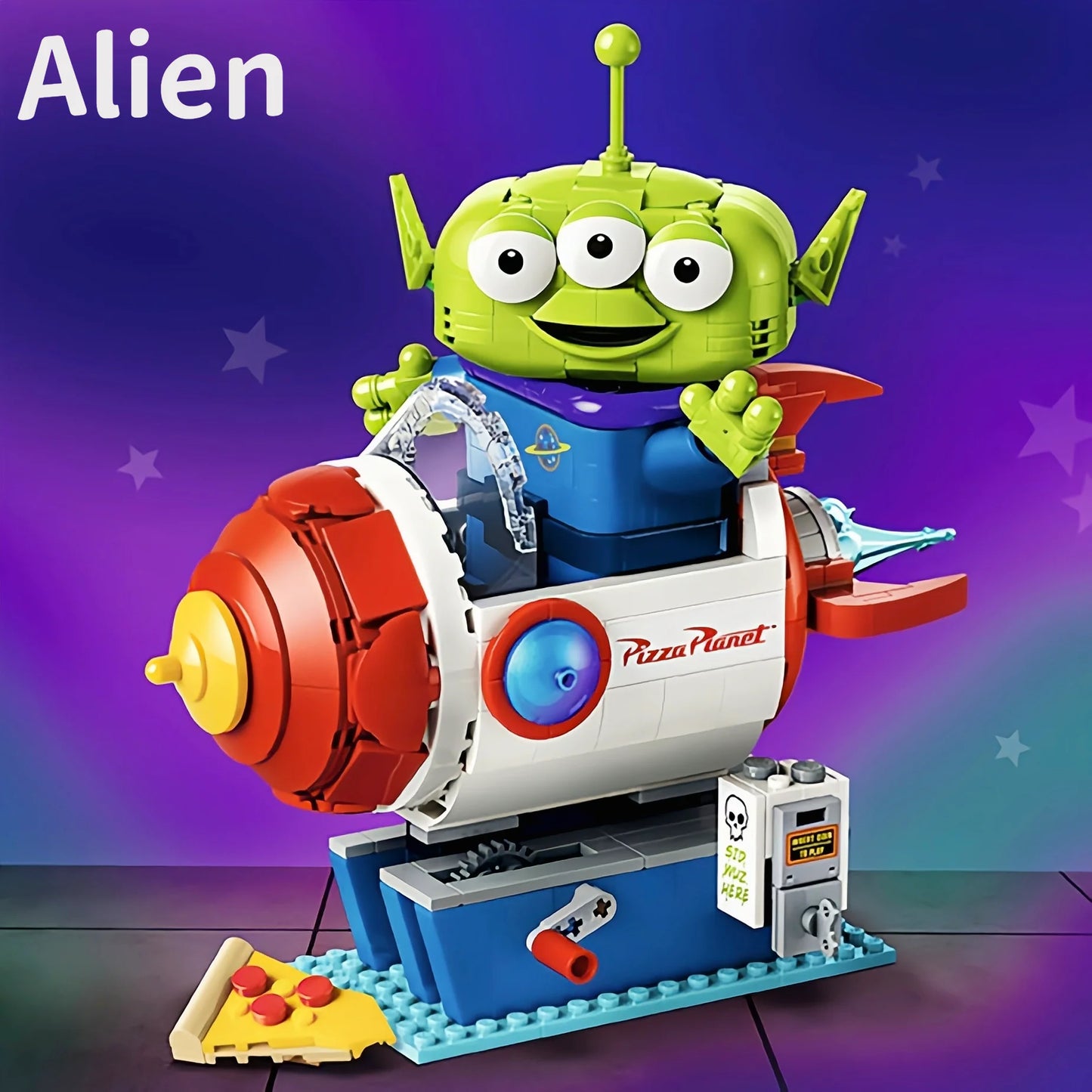 2026 New 570pcs Classic Movie Alien With Pizza Planet Rocket Ride 43307 Three Eyed Alien Building Block Model Toy Ornament Gifts