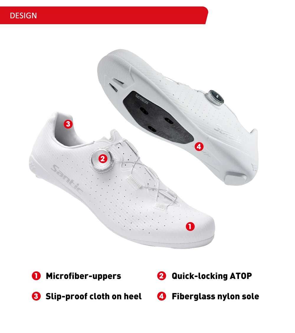 Santic Men Cycling Shoes Carbon Fiber Outsole Road Bike Shoes Women Breathable ATOP Reel Knob Lacing System WZS24043