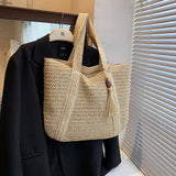Woven Handbags Ladies Summer Woven Totes Bag with Tassel Women Shoulder Bag Large Capacity Fashion Straw Female Shopper Bag