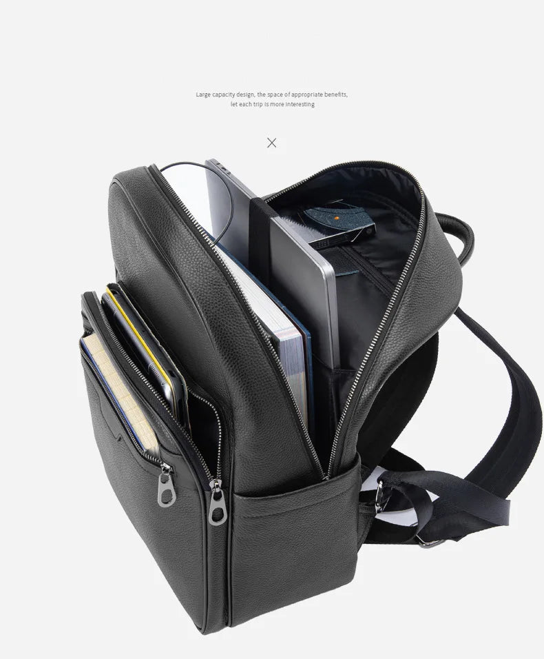 New Brand Genuine Leather Men Backpacks Fashion Real Natural Leather Student Backpack Boy Luxury Computer Laptop Bags