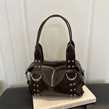 High Quality PU Leather Women's Shoulder Bag Large Capacity Y2K Underarm Bag Fashion Rivet Women Daily Boston Handbag