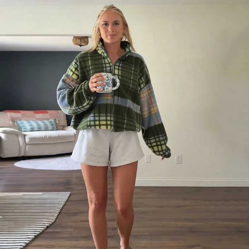 Women's Plaid Fleece Half-Zip Sweatshirt