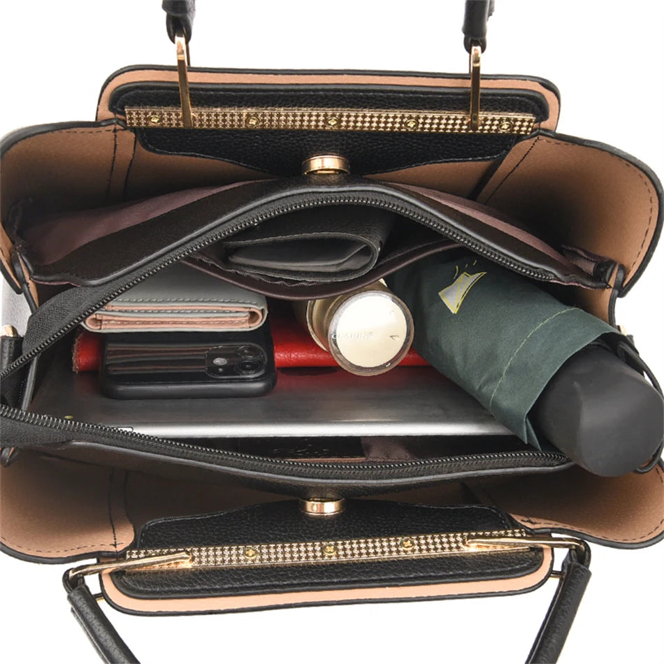 Luxury Triple-Layer Leather Tote & Crossbody