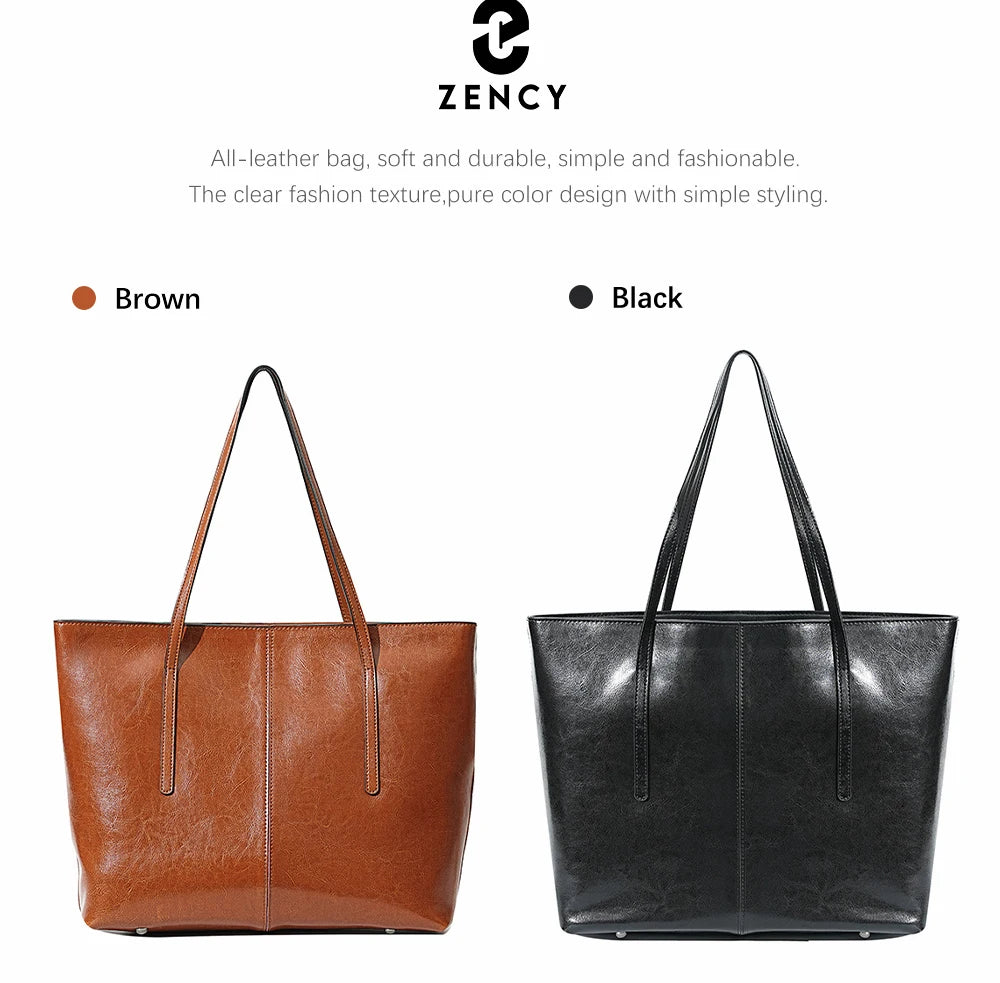 New Coffee Women Handbag 100% Genuine Leather Ladies Shoulder Purse Ladies Black Tote Bag Large Capacity Shopper Bags Brown