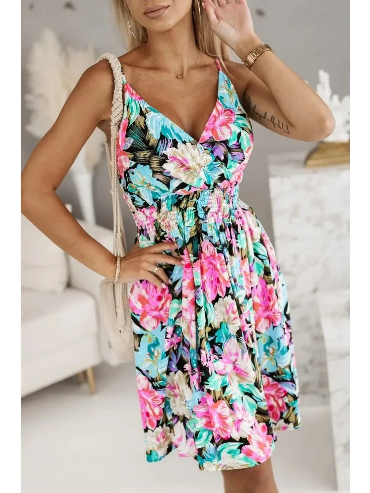 Women's Floral Print Wrap Pleated Sundress