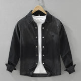 2025 Autumn New Letter-embroidered Vintage Washed Long Sleeve Denim Shirt for Men Clothing Cotton Versatile Streetwear CM7738