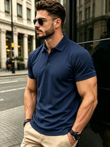 Men Classic Solid Polo Shirt Lapel Neck Short Sleeve Slim Fit Breathable Tee Smart Casual Office Daily Male Shirts