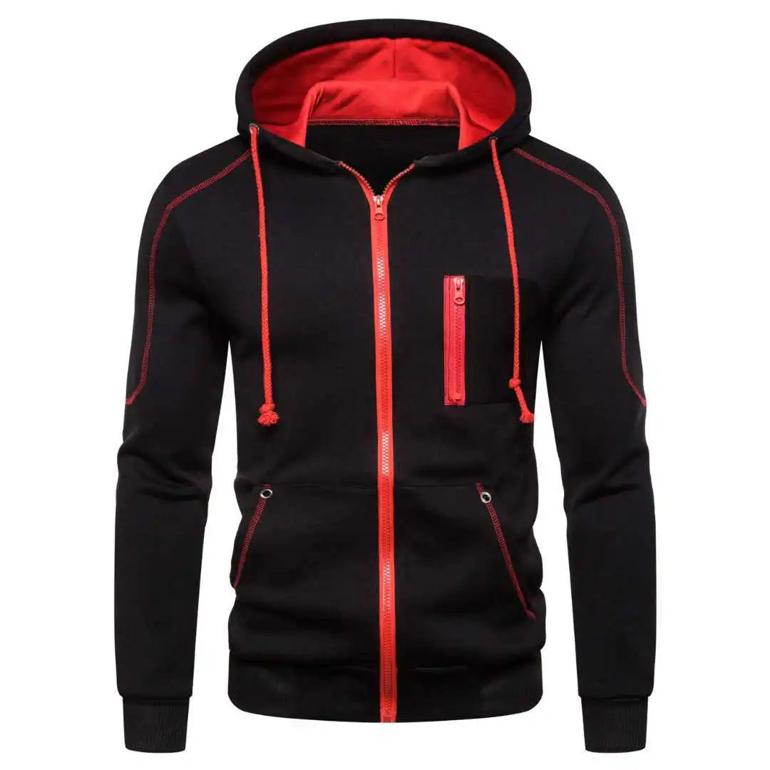 Men's Color Block Fleece Zip-Up Hoodie