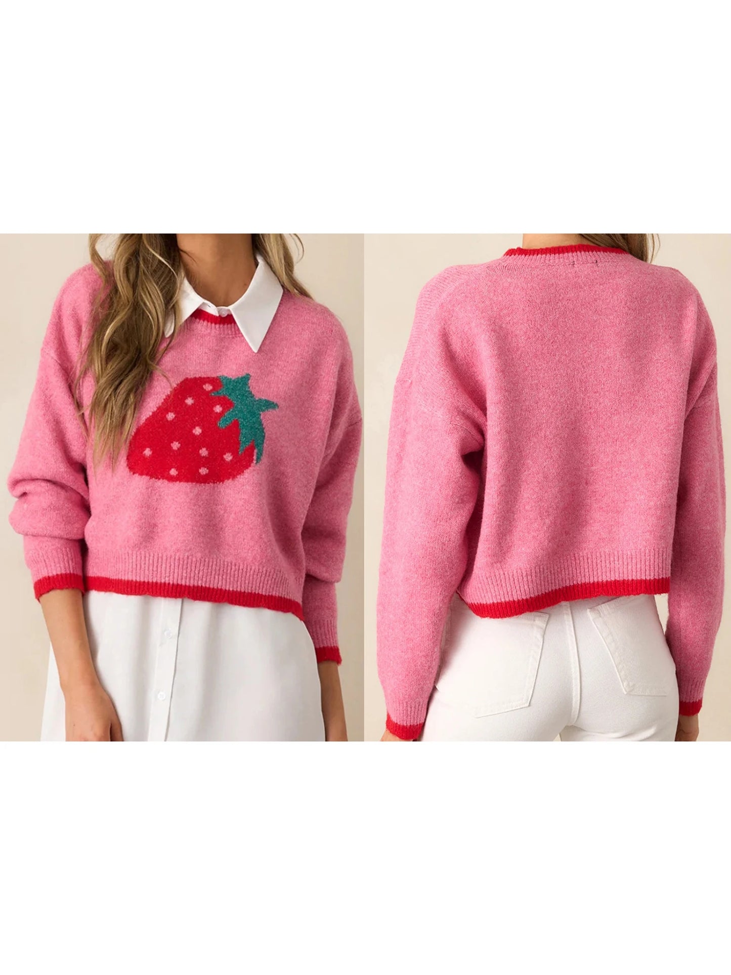 Cherry Patterned Oversized Pullover