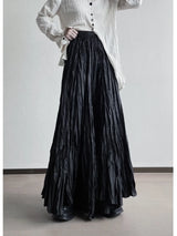 UMI MAO Irregular Fold Maxi Skirt – Elegant A-Line