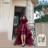 Burgundy Off-Shoulder Asymmetric Evening Gown