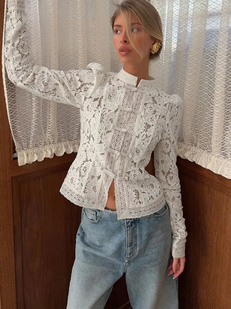 Summer Elegant Lace Hollow Out Party Blouse