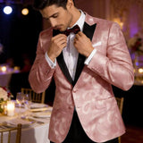 Men's Pink Paisley Tuxedo Blazer — Black Satin Lapel Formal Jacket