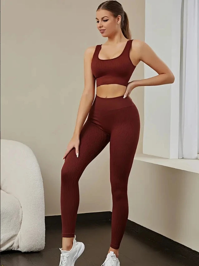 Women's Seamless Ribbed Yoga Set – Quick-Dry Sleeveless Workout Suit