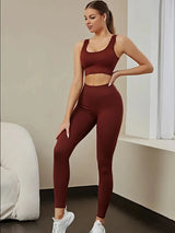 Women's Seamless Ribbed Yoga Set – Quick-Dry Sleeveless Workout Suit