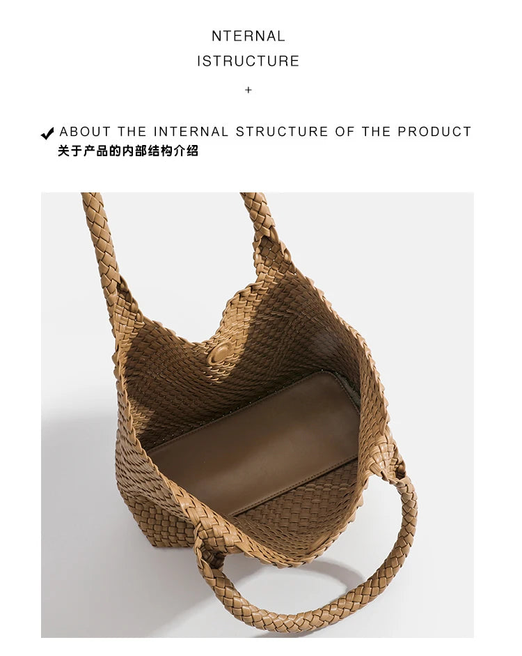 Woven Tote Bag For Women Soft Foldable Top-Handle Wristlet Bag Fashion Hobo Handbag Composite Bag with Coin Purse