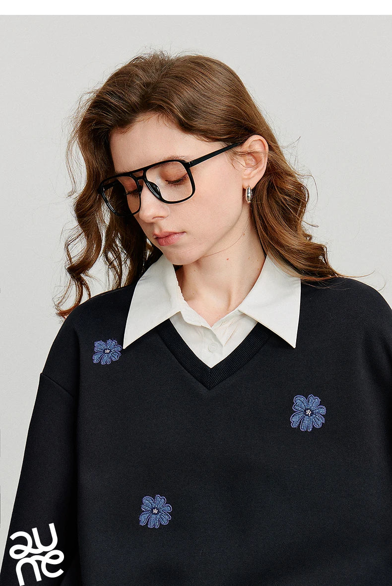 Women's Floral Embroidered Layered-Look Sweatshirt