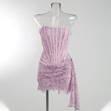 Strapless Lace Mini Dress – Elegant Sheer Patchwork Slim Fit Evening Dress