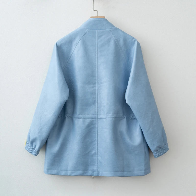 Adjustable Waist PU Leather Jacket