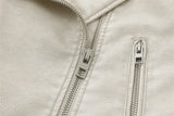 2025New Coal graysty le Women's washed leather jacket with belt, short coat with downgraded zipper and vintage lapel jacket