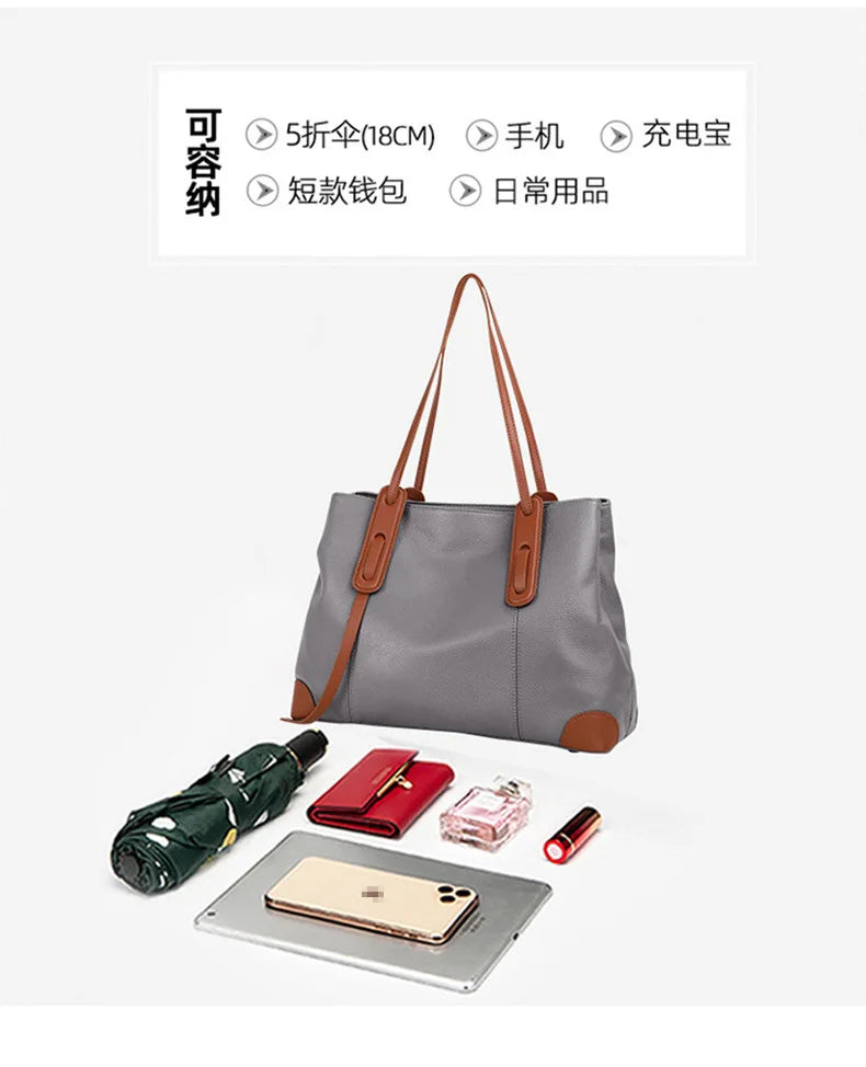 Genuine Leather Tote Bag Luxury Designer Women's Shoulder Bag Large Capacity Women Bags High Quality Soft Cowhide Female Handbag