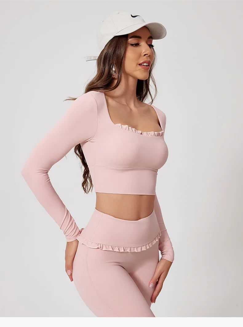 Premium Women’s 2-Piece Yoga & Gym Set – Long Sleeve Quick-Dry Sportswear