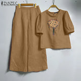 Floral Embroidery Linen-Style 2-Piece Set