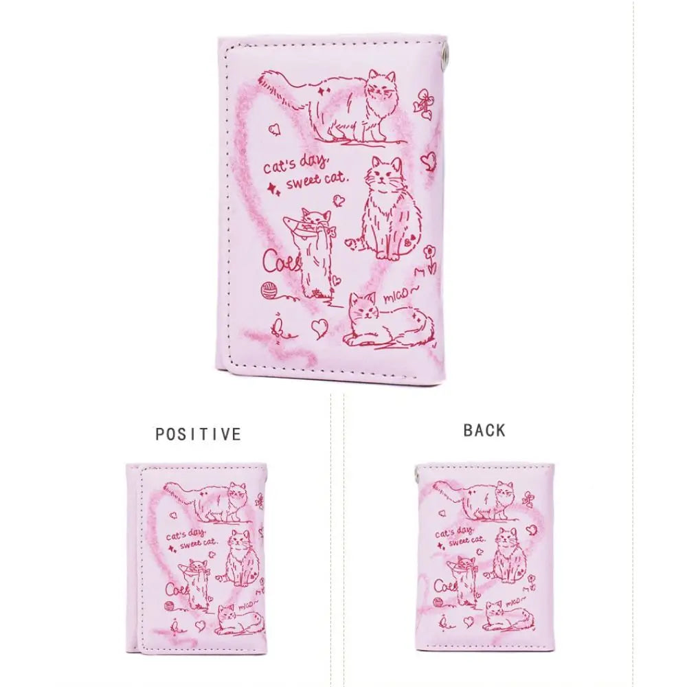 New Women Wallets Female Leather Purses Card Holders Graffiti Cat Portable Coin Purse Large Capacity Money Bag