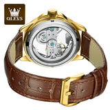 OLEVS 6661 Automatic Mechanical Man Watch Full Transparant Skeleton Flywheel Leather Strap Luxury Brand Original Mens Wristwatch