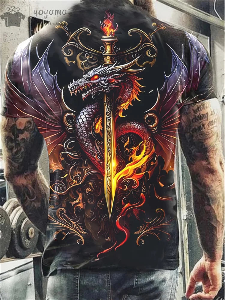 Men's Dragon Print Short Sleeve Graphic T-Shirt