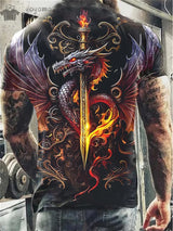 Men's Dragon Print Short Sleeve Graphic T-Shirt