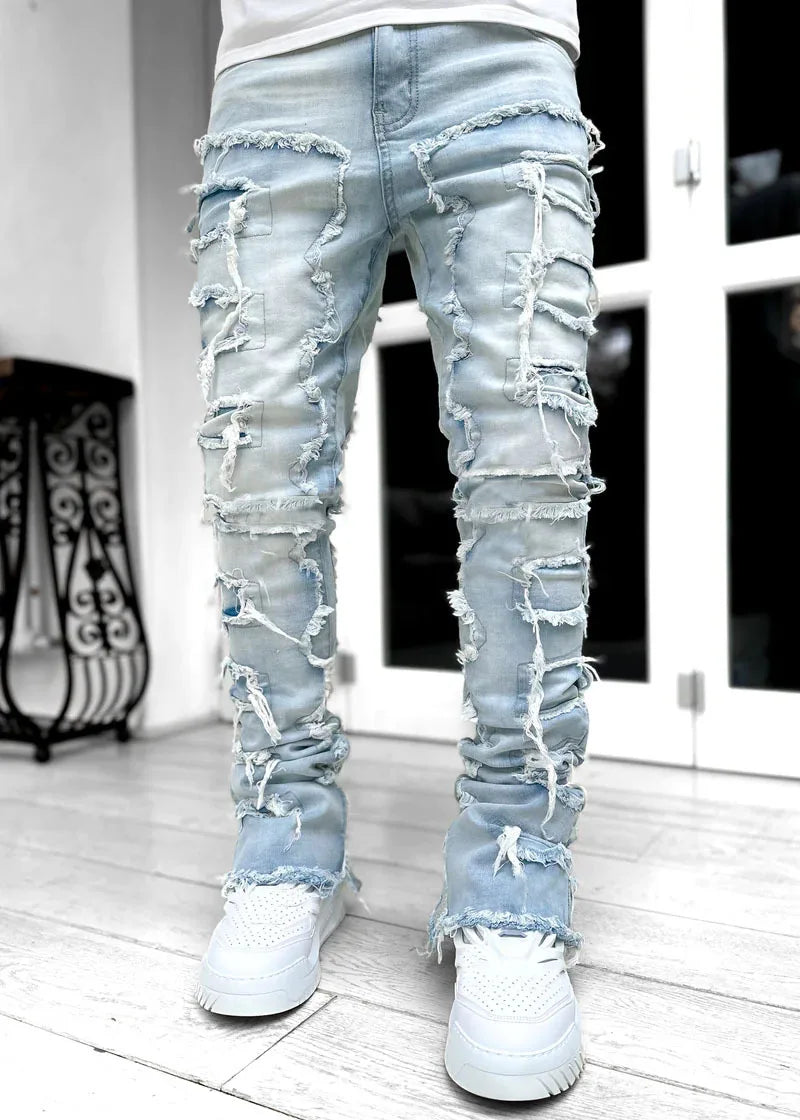 Men's Patchwork Stretch Jeans – Relaxed Fit