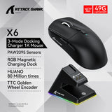 Attack Shark X6 Wireless Mouse RGB Touch Magnetic Charging Base PAW3395 Tri-Mode Connection Macro Gaming Mouse