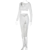 Cryptographic Ruched Long Sleeve Cropped Top and Skirt Co-ords Set Elegant Fashion Club Outfits Asymmetric Split Matching Sets