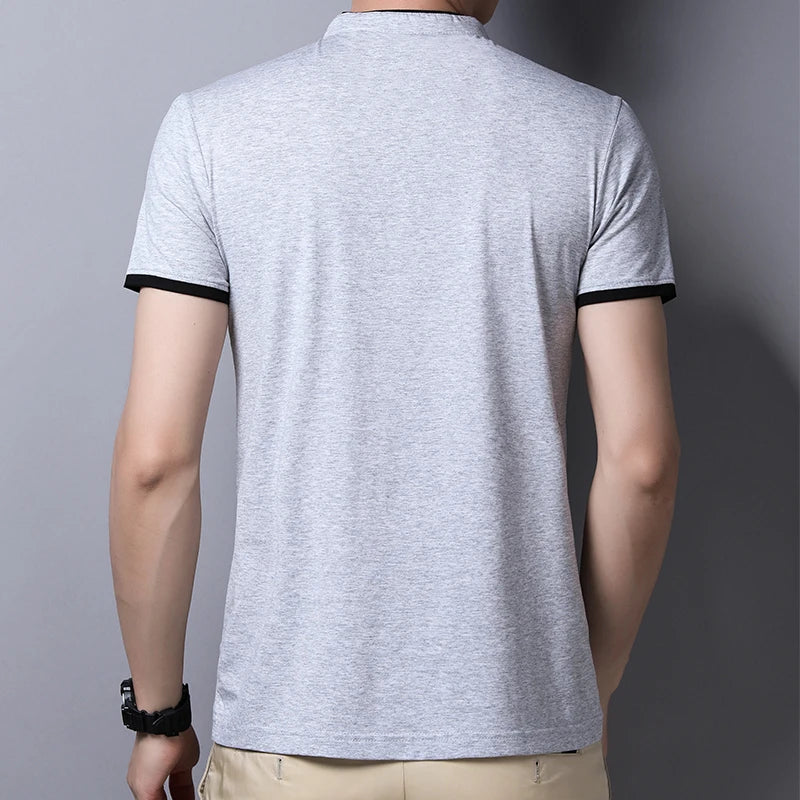 Men's Stand Collar Polo Tee – Solid, Anti-Wrinkle