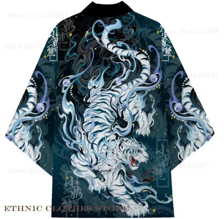 Men's Dragon Print Kimono Cardigan — Oversized Haori Yukata Shirt
