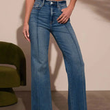 Women's Dark Blue High Waist Wide Leg Stretch Jeans