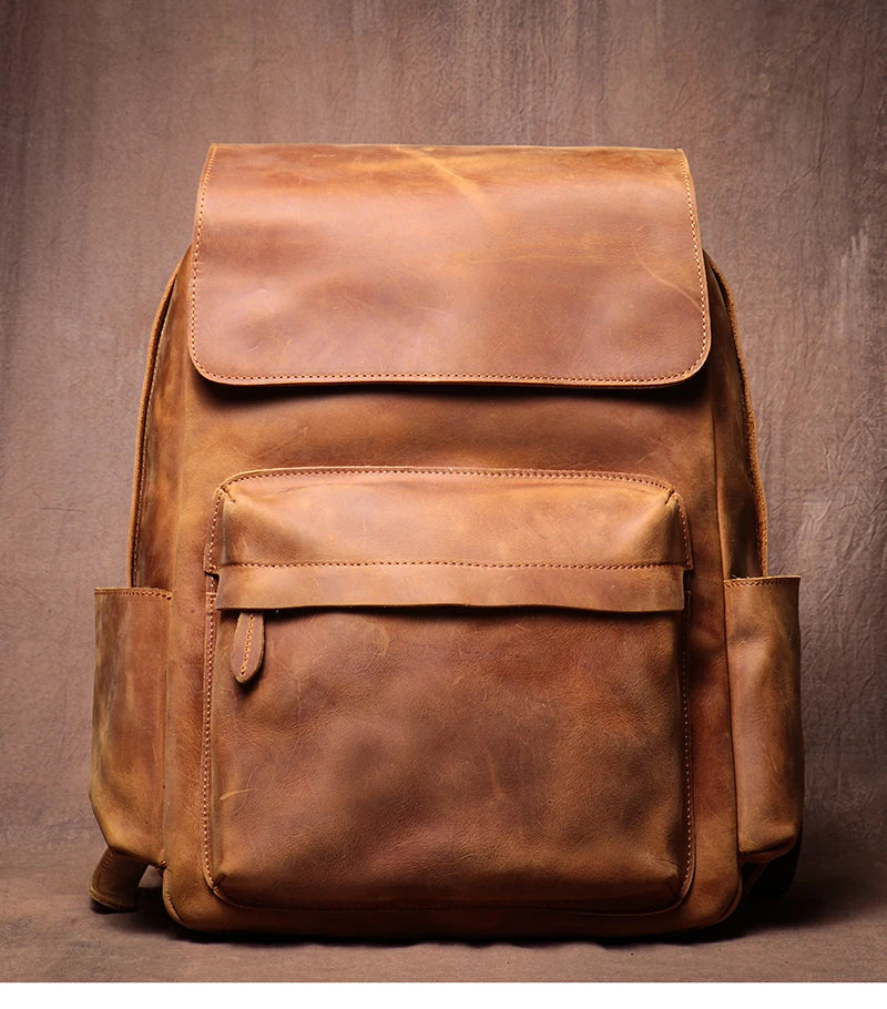 LUOKIR High Quality Genuine Leather Backpack Vintage Crazy Horse Cowhide Luxury School Bag Computer Knapsack For 15 Inch Laptop
