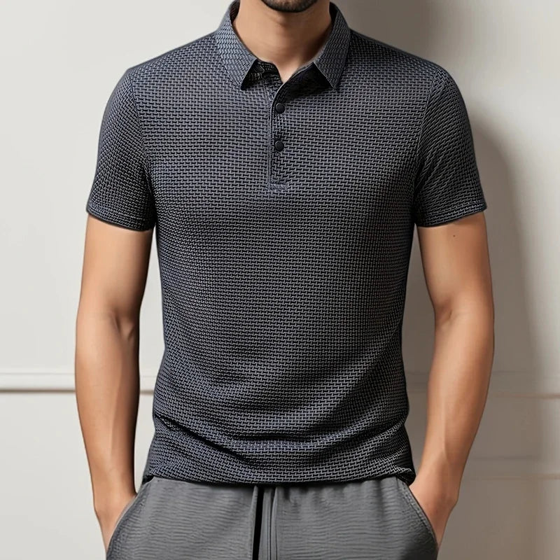 Men's Textured Knit Polo – Breathable Business Casual