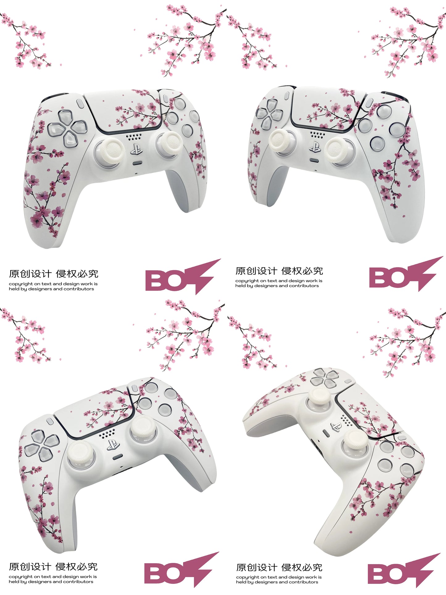 Pink Sakura PS5 Controller Shell Faceplate Cover with Touchpad for DualSense Controller, Replacement for BDM-010/020/030/040/050